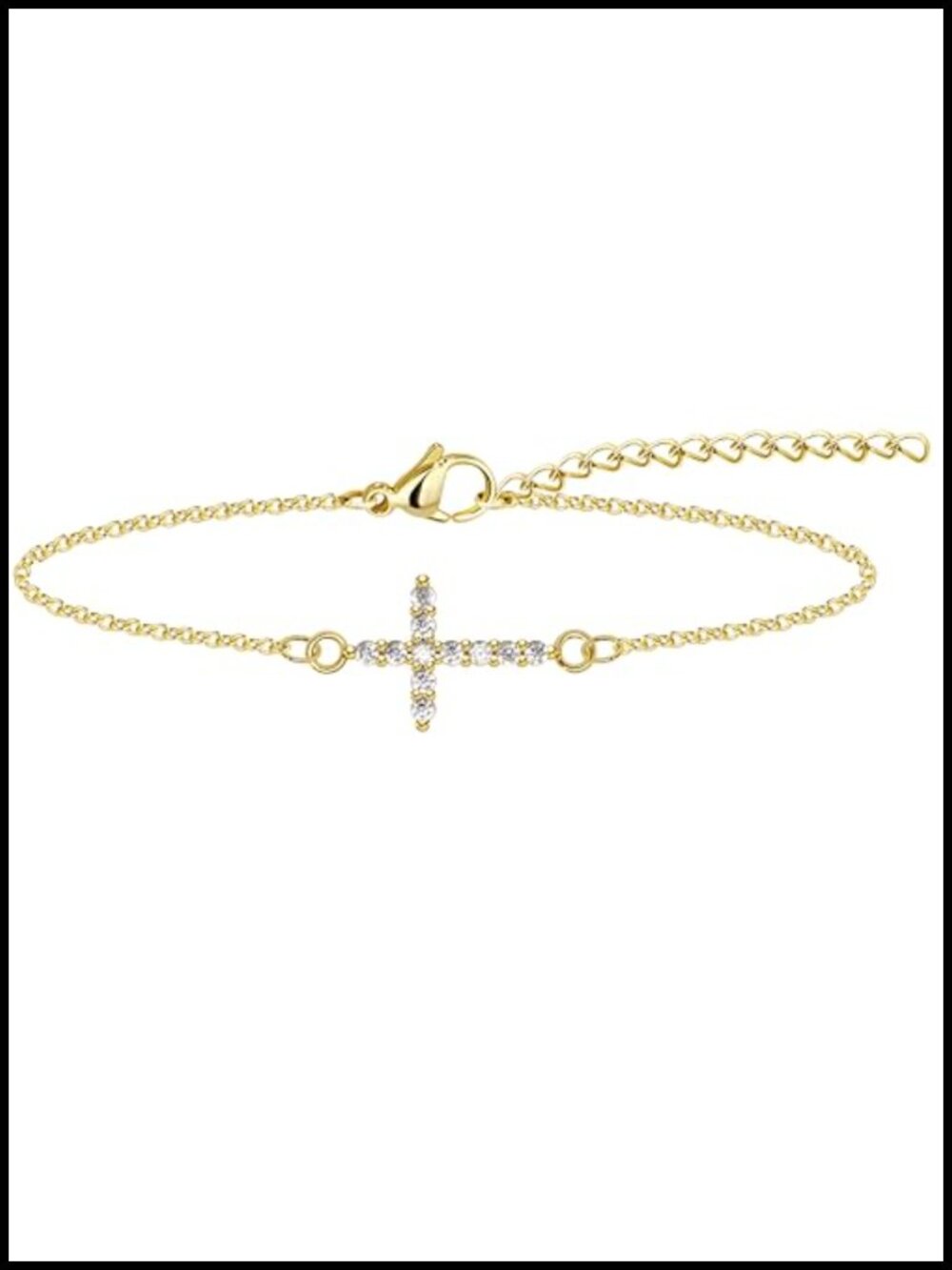 3mm Diamond Classic Tennis Bracelet Gold Plated Charm with Cross